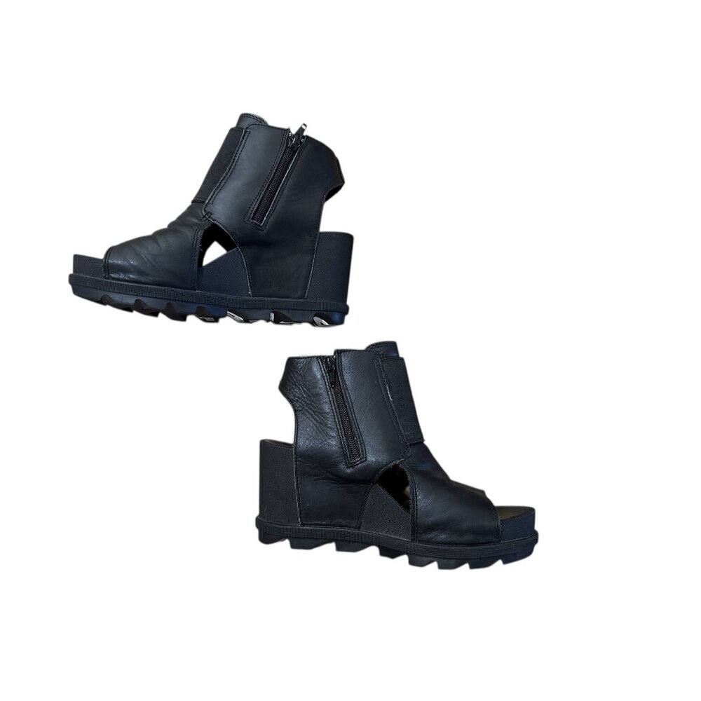 Sorel Joanie II Bootie Platform Sandals Womens 9 Black Cut Out Comfort Zipper - Picture 11 of 14